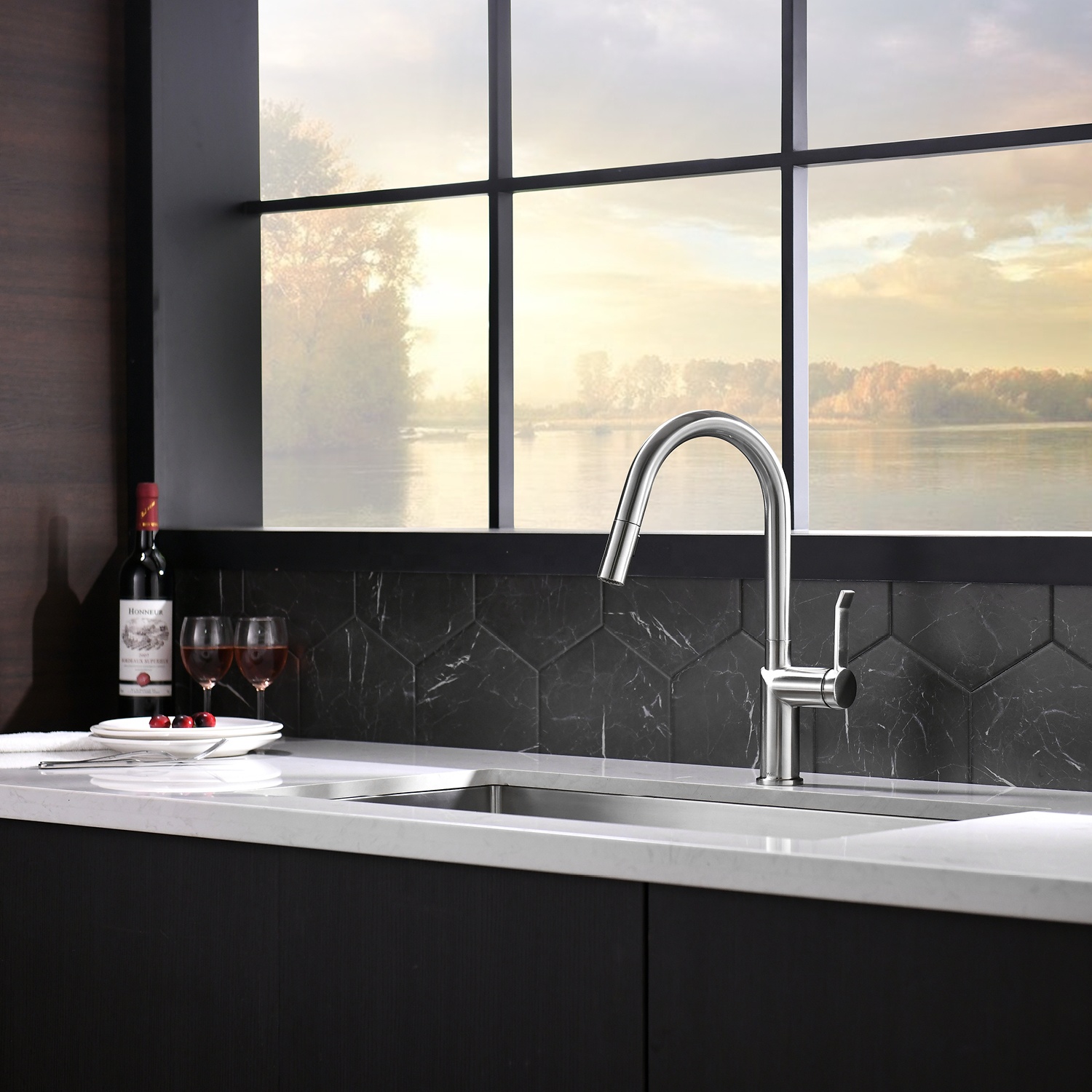 LVTIAN APS204-BN estilo moderno escovado níquel torneira da cozinha rebatível torneira da cozinha