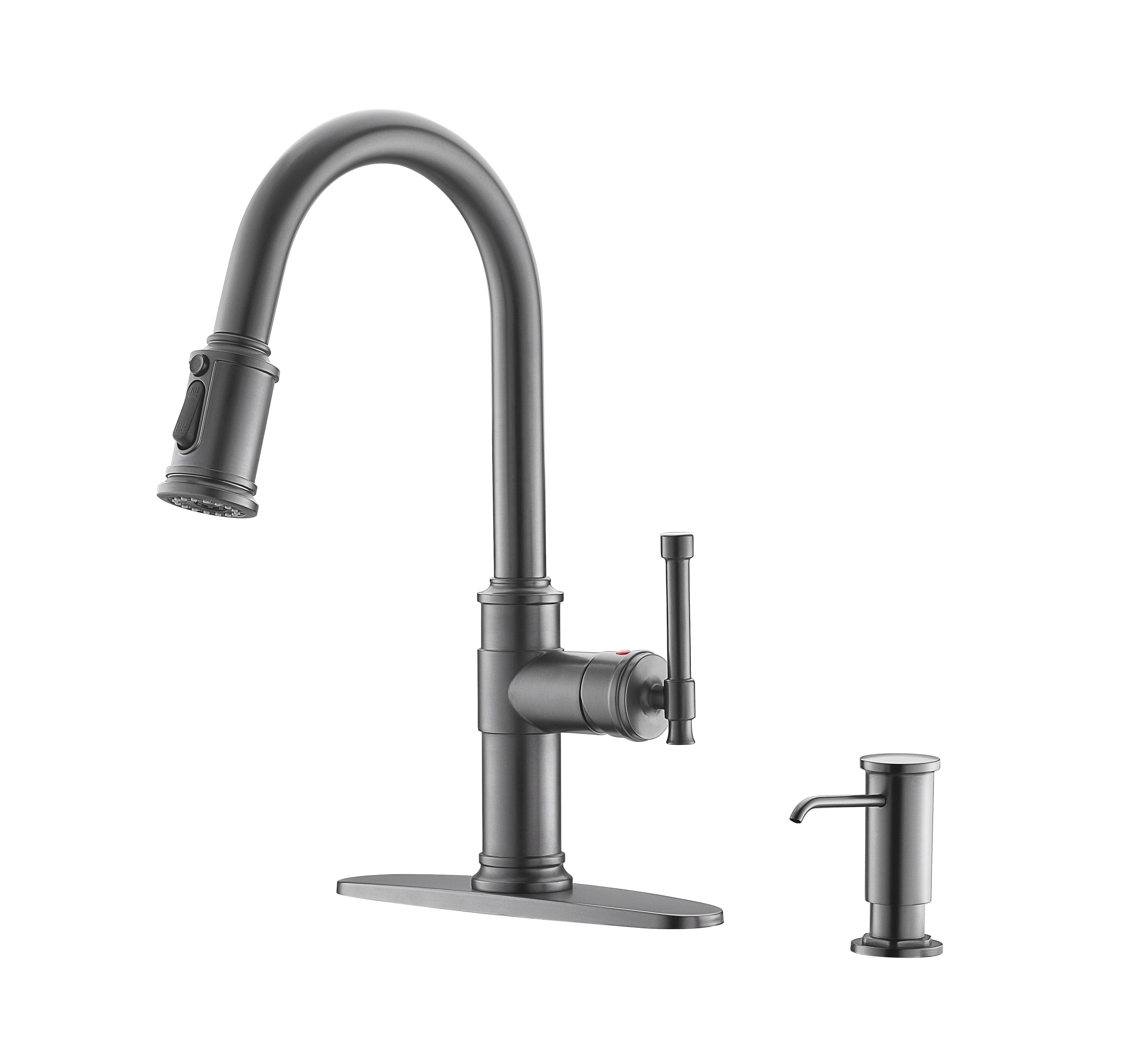 Torneira de cozinha de aço inoxidável preto estilo americano clássica e charmosa torneira de cozinha suspensa de metal