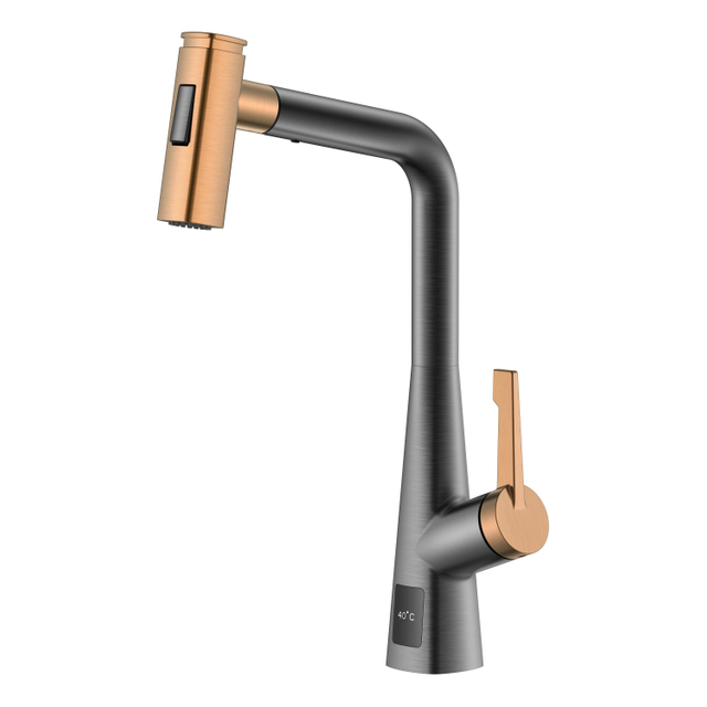 Torneira de cozinha retrátil com visor de temperatura preta inox ouro rosé torneira de cozinha