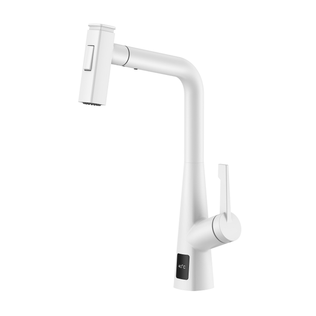 Torneira de cozinha removível com visor de temperatura Torneira de cozinha branca fosca